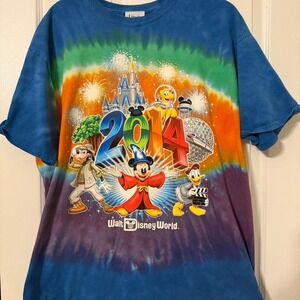 Rare WDW 2014 Tie-Dye T-shirt Mickey and Friends Park Icons XL